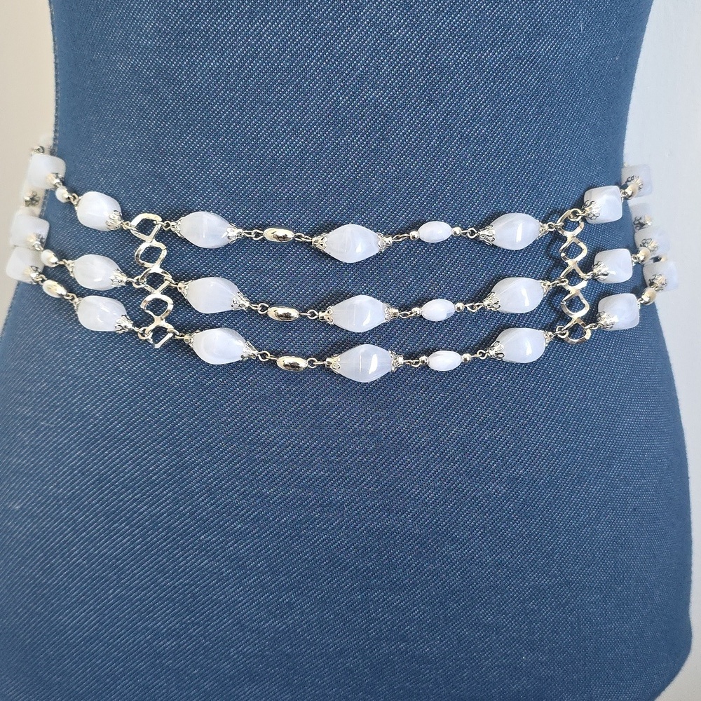 Silver and White Statement 3 Chain Adjustable Belt